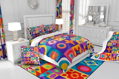 Erosebridal Watercolor Geometric Toddler Bedding Set,Mexican Talavera Tile Comforter Set for Kids Room Decor,Colorful Rainbow Quilt Bed Set Abstract Style Down Comforter 2Pcs - Image 6