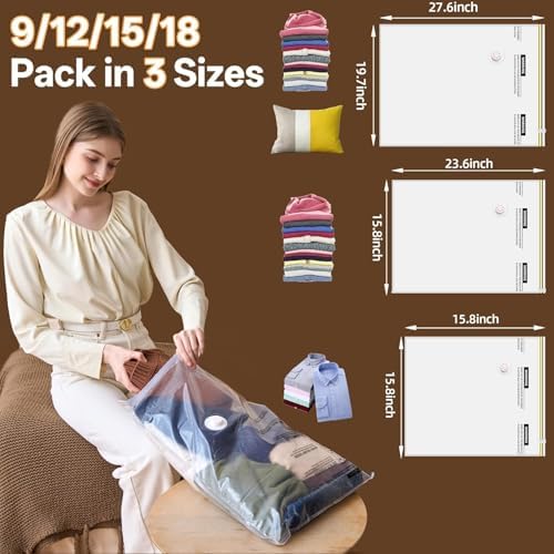 Travel Vacuum Storage Bag with Rechargeable Cordless Pump, 15 Pack Vacuum Seal Space Saver Bags for Clothing Clothes Luggage & Suitcase Compression Packing - Image 5