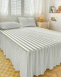 Ruffle Skirt Bedspread for Queen Size Bed Farmhouse Sage Green Stripe 3 Piece Bedding Cover with Pillow Sham,18In Drop Bedskirt Coverlet for Bedroom Dorm Modern Vertical Line by Chucoco