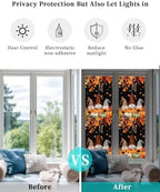 Window Privacy Film Frosted, Thanksgiving Gnomes Reusable Static Cling Window Tints, Fall Pumpkin Maple Leaves Black Heat Control Windows Films for Offices, Balcony, 29.5 x 118 Inches - Image 6
