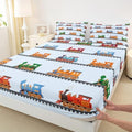 Erosebridal Cartoon Train Fitted Sheet for Boys Girls Kids Cute Steam Engine Twin Bed Sheets,Colorful Vehicles Sheets Locomotive Train Bedding Sets (Light Grey Blue), No Top Sheet by Erosebridal