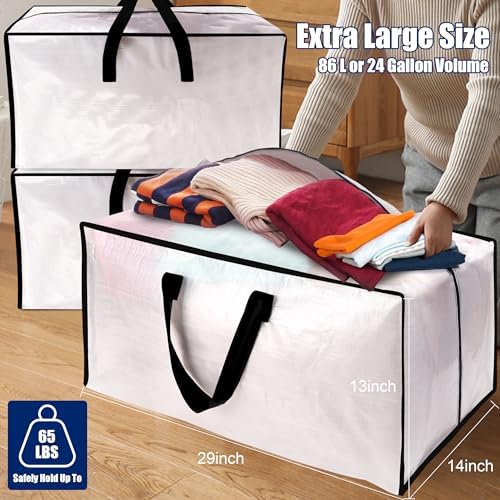 Cosy Family 8 Pack Heavy Duty Extra Large Moving Bags with Backpack Straps - Strong Handles & Zippers, Storage Totes For Space Saving, Fold Flat, Alternative to Moving Box (Set of 8, Clear) - Image 6