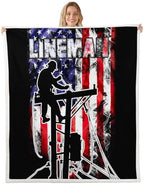 Erosebridal Lineman Throw Blanket American Flag Sherpa Blanket Red and Blue Grunge Stripes Fuzzy Blanket Vintage USA Flag Fleece Blanket Electrician Lineman Bed Blanket Father's Day 60”x80” by Erosebridal