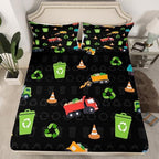 Erosebridal Queen Size Garbage Truck Bed Sheets for Boys Girls Kids Cartoon Car Vehicles Fitted Sheet Trash Can Waste Management Vehicle Bedding Set Refuse Classification Sheets 3 Piece by Erosebridal