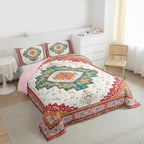 Erosebridal Boho Floral Queen Comforter Set - Colorful Aztec Flower Bedding Set for Kids Adults | Bohemian Vintage Flowers Quilt | Oriental Aesthetic Bedroom Decor with 2 Pillowcases - Image 5