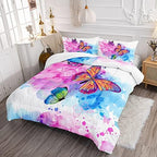 HOSIMA Butterfly Comforter Set,Pink Butterfly Comforter Full Size for Girls Kids Women Bedroom Decor,Color Ink and Colorful Butterfly Pattern Bedding Set Full Size,Butterfly Bed Set for Girls. - Image 2