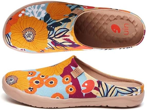 UIN Slipper Woman Travel Art Painted Shoes Wide Toe Casual Home Slip On Mules Malaga by UIN