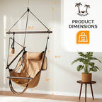 ONCLOUD Upgraded Unique Hammock Sky Chair, Air Deluxe Hanging Swing Seat with Rope Through Beech Wood Bar Safer Relax with Drink Holder & Fuller Pillow for Indoor Outdoor Patio Yard 250LBS (Tan) - Image 6