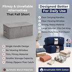 Soft Canvas Storage Bags with Zipper. Thick Breathable, 2pc King/Queen Comforter Organizer. Four Carrying Handles and Window. Large 25x19x9in Bag for Sheets Blankets Bedding Pillows, Clothes (Blue) - Image 6