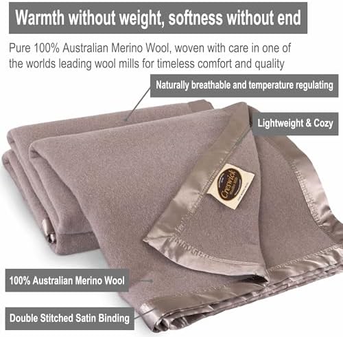 Creswick Woollen Mills 100% Australian Merino Wool Blanket – Soft Warm and Natural with Satin Binding, Breathable Luxury Bedding for All Seasons, (Flax, Full/Queen Size) - Image 3