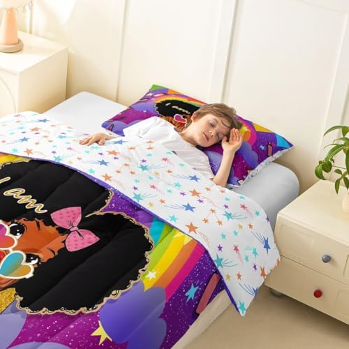 Erosebridal Black Girls Toddler Comforter Set African Princess Bedding Set Dreamy Rainbow Magical Comforter Cute Little Princess Bed Sets for Kids Melanin Bedroom Decor (1 Comforter, 1 Pillowcase) - Image 4