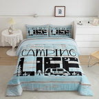 Erosebridal Camper Comforter Set Queen Rustic Farmhouse Camping Bedding Sets for Kids Boys Girls,Rv Bunk Comforter Star Moon Pine Tree Quilt Travel Trailers Accessories for Inside 2 Pillow Cases Blue - Image 2