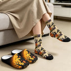 Jeiento Fuzzy Slippers and Crew Sock Set for Women Men Couple Warm Cozy Memory Foam House Shoes Soft Slip-on Slides for Home,Travel - Image 4