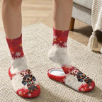 House Slipper and Socks Set for Women Warm Comfy Fuzzy Slipper with Crew Socks Plush Fuzzy Slippers for Indoor - Image 2