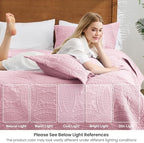 Love's cabin King Size Quilt Set Pink Bedspreads - Soft Bed Summer Lightweight Bedspread Comforter - Modern Style Coin Pattern Coverlet for All Season - 3 Pieces (1 Quilt, 2 Pillow Shams) - Image 6