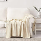 Longhui bedding 100% Cotton Knitted Throw Blanket – Cream, Soft & Cozy, Machine Washable, 51"x63" – Perfect for Living Room, Couch, Sofa, Bed or Travel - Image 3
