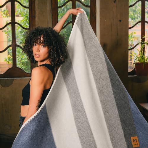 ALPAKITAS Alpaca Wool Blanket – Twin Size, 75 x 38 Inches – Warm & Lightweight – Couch, Bed, or Outdoor Blanket – Gray & Blue - Image 2