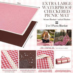 Boao Extra Large Picnic Blanket, 98" x 78" Red Gingham Picnic Blanket Set - Image 2