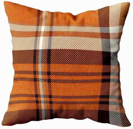 EMMTEEY Orange Brown Tartan Plaid Checkered Pillow Covers 26x26 Set of 2 - Image 2
