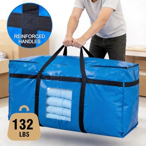 6 Packs 60 Gallon Heavy Duty Moving Storage Bag Foldable Duffle with Zipper 4 Reinforced Handles and See Through Window Waterproof Dustproof Organizer for Home Moving Travel - Image 6