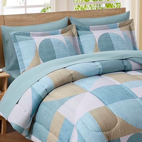 Geometric Comforter Set Full Size with Sheets Bed in a Bag – Deep Pocket Fitted Sheet with Elastic Corners, Cozy Comforter, Pillowcases & Shams – Soft Microfiber All Season Bedding – Machine Washable - Image 2