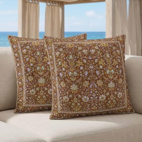 24x24 Pillow Covers Set of 2, Vintage Brown Floral Boho Square Throw Pillow Covers for Couch/Sofa/Living Room, Retro Ethnic Tribe Abstract Art Decorative Soft Pillowcases for Couch Throw Pillows - Image 2