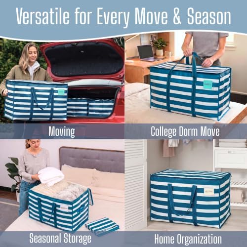VENO 6 Pack Heavy Duty Moving Bags, Extra Large Storage Bags with Reinforced Handles & Strong Zippers, Foldable & Reusable Moving Box Alternative for Clothes & Dorm Storage - Image 6