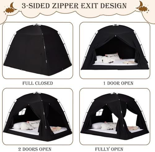 Akiky Bed Tent Bed Canopy Privacy Sleeping Space on Bed Breathable Canopy Tents Blackout Tent(Black,Twin) - Image 5