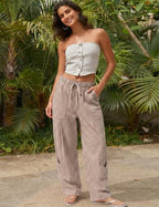 TARSE Womens Linen Barrel Pants Casual Summer Travel Lounge Trousers - Image 3
