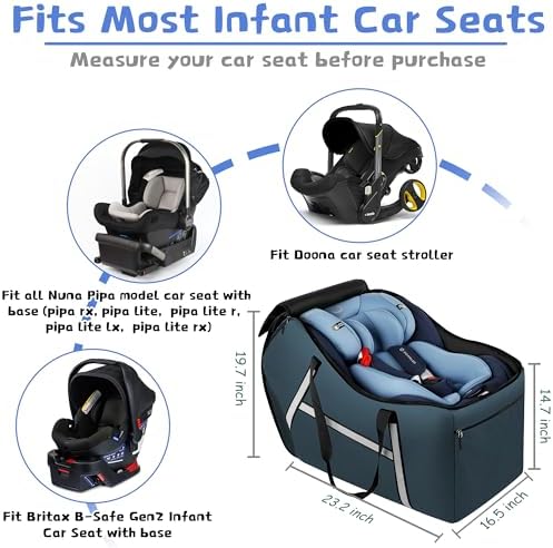Infant Car Seat Travel Bag for Airplane Compatible with All Nuna Pipa Car Seat and Base,Chicco KeyFit 30 and Base, Padded Car Seat Bags for Air Travel,Car Seat Gate Check Bag with Side Pocket, Blue - Image 5