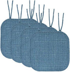 Sweet Home Collection Chair Cushion Memory Foam Pads with Ties Honeycomb Pattern Slip Non Skid Rubber Back Rounded Square 16" x 16" Seat Cover, 4 Pack, Aria Blue by SweetHomeCollection