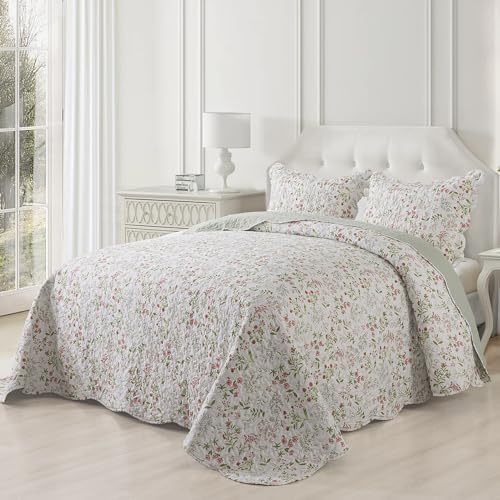 NEWLAKE Quilt Bedspread Sets - Blooming Classic Floral Pattern Reversible Coverlet Set, Queen Size - Image 5