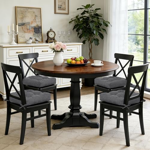 Tromlycs Chair Cushions for Dining Chairs Kitchen Seat Cushions Room 4 Pack Pads with Ties Indoor Non Slip Office 18x18 Inch, Dark Grey - Image 2