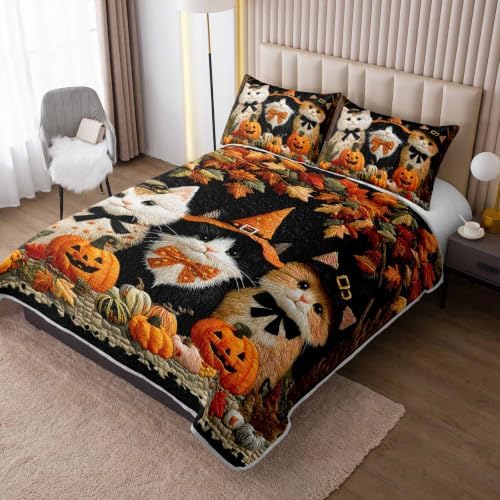 HOSIMA Kids Cat Quilt Queen Size,Halloween Bedspread with 2 Pillowcases. - Image 2