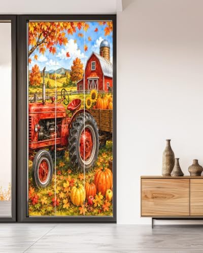 Window Privacy Film Frosted, Orange Fall Pumpkins Non-Adhesive Static Cling Window Tint, Thanksgiving Farmhouse Maple Leaves Insulated Windows Frosted Films for Living Room, 35.4 x 78.7 Inches - Image 5