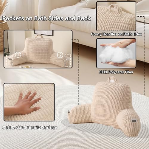 Large Reading Pillow for Sitting Up with Arms,White Corduroy - Image 5