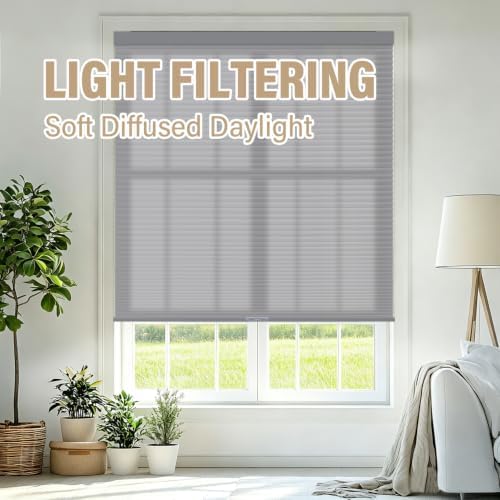 AOSKY No Drill Cordless Light Filtering Cellular Shade 47" W x 64" H Grey - Image 6