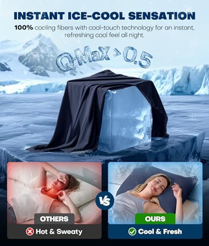 Ultra-Chill Cooling Pillowcase Set of 2 for Hot Sleepers, Softer Than Silk Pillow Cases for Protecting Hair & Skin, Breathable Bed Pillow Covers w/Zipper, Gifts for Women Men (Navy Blue, King) - Image 2