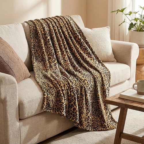 MACEVIA Flannel Fleece Queen Blanket for Couch, Leopard Print Blankets for Adult, Fuzzy Cozy Soft Fluffy Plush Cheetah Blanket for Bed Sofa 260GSM, Suitable for All Seasons (Brown Leopard,90x90inches) - Image 2