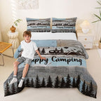 Erosebridal Rustic Camping Full Comforter Set Rv Camper Bedding Set Country Farmhouse Wooden Board Comforter for Kids Boys Girls Mountain Pine Trees Quilt Duvet Blue Grey - Image 6