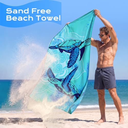 4 Packs Microfiber Oversized Lightweight Thin Beach Towel Sandproof Compact Quick Dry Clearance Towels Extra Large Sand Free Travel Essentials Accessories Women Gift Black Mandala Glaxy Turtle Coast - Image 4