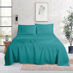 Mocassi Twin Size 4-Piece Bed Sheet Set - 1800 Premium Hotel Quality Microfiber 18-24 Inches Extra Deep Pocket Fitted Sheet- Luxury Soft, Breathable, Wrinkle, and Fade Resistant, Teal - Image 2