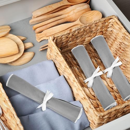 Hillban 12 Pcs Anti Tarnish Silverware Storage Bags Felt, 12 Slots, Grey - Image 5