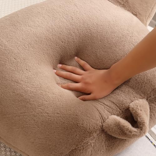 Large Plush Backrest Pillow for Sitting in Bed,Faux Fur,Khaki - Image 7