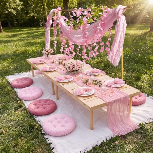 Beeveer 71 x 118'' Extra Large Outdoor Picnic Blanket with Pink Table Runner 8 Napkins and 8 Pink Floor Pillows Cushions for Picnic Party Camping Wedding Bachelorette Birthday Baby Shower Decor - Image 3