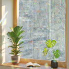 Window Privacy Film Static Cling, Blue Modern Striped Decorative Stained Glass Window Film for Sliding Patio Doors/Living Room Glass Doors, Grid Line Blocks Farmhouse 29.5 x 78.7 Inches by Pinroote