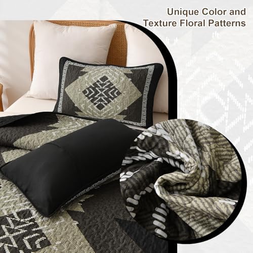 Dintszyayue Aztec Quilt Set Queen, Black Brown Boho Lightweight Bedspread - Image 6