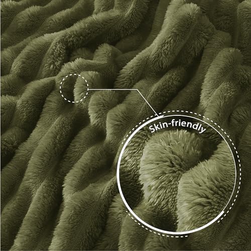 Exclusivo Mezcla Striped Queen Size Fleece Blanket for Bed, Olive Green - Image 5