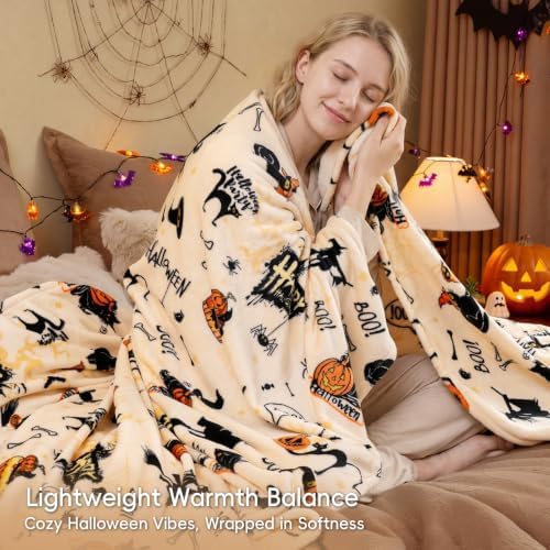 PHF Halloween Fleece Blanket King, 300GSM Plush Cozy Throw, Fall Decor - Image 2