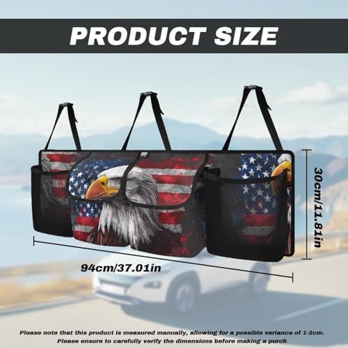 Dreaweet American Flag Bald Eagle Trunk Organizer for Car with Pockets Collapsible Trunk Organizer for SUV Trucks Sedan Van Patriotic Car Accessories Interior Back Seat Hanging Storage Organizers - Image 6